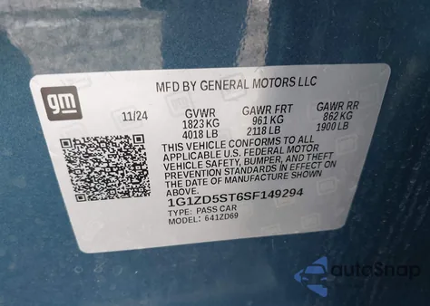 2025 Chevrolet Malibu Fwd 1Lt из США, поврежденный, VIN 1G1ZD5ST6SF149294